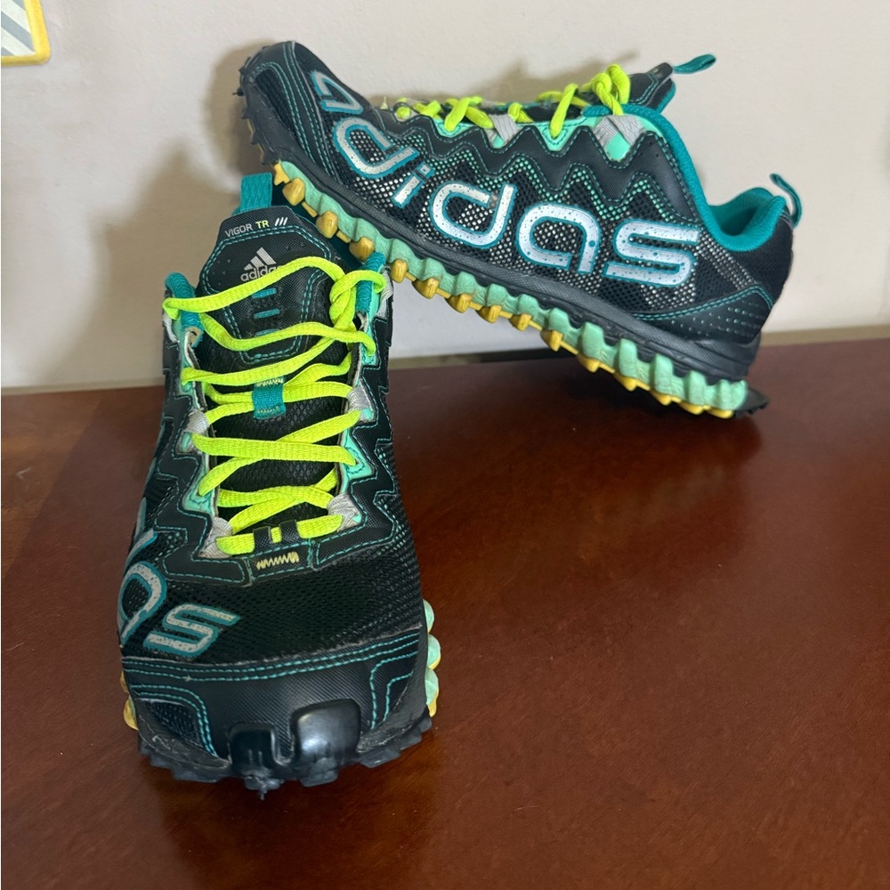 Adidas Black and Teal Trail Shoes with Yellow Accents